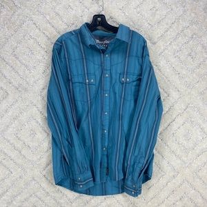 wrangler retro premium mens szie xl blue striped pearl buttons